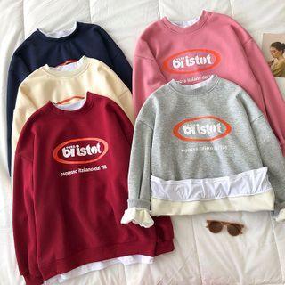 Mock Two-piece Lettering Printed Crewneck Long-sleeve Sweatshirt