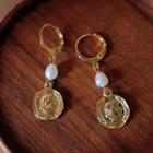 Freshwater Pearl Disc Drop Earring 1 Pair - C-407 - Gold - One Size