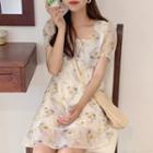 Floral Print Square-neck Chiffon Mini Dress As Shown In Figure - One Size