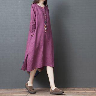 Plain Long-sleeve Midi Tunic Dress