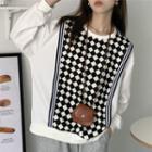 Mock Two-piece Checkerboard Panel Sweatshirt