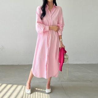 Curve-hem Stripe Long Shirtdress