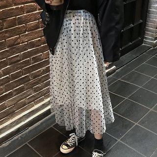 Sheer Dotted Panel Midi Skirt Dot - White - One Size