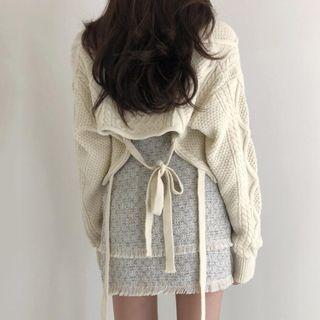 Tie-waist Cable Knit Sweater / Mini A-line Skirt