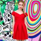 Short-sleeve V-neck Pleated Dress