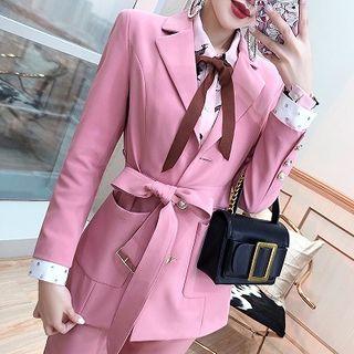 Set: Belt-waist Blazer + Shirt + Dress Pants