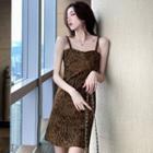 Spaghetti-strap Python Print Mini A-line Dress