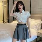 Short-sleeve Cropped Shirt / Pleated Skirt