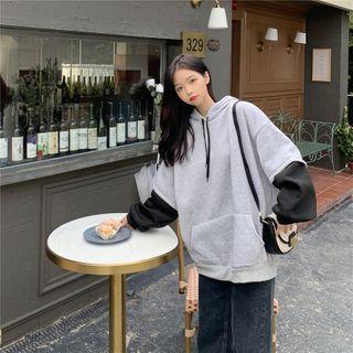 Mock Two Piece Color Block Long-sleeve Hoodie