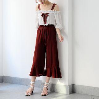 Ruffle Hem Wide Leg Pants