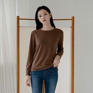 Round-neck Brushed Fleece-lined T-shirt