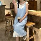 Sleeveless Lace Trim Midi A-line Dress / Overall Dress