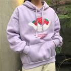 Strawberry Print Hooded Sweatshirt Purple - One Size