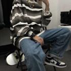 Long Sleeve Round Neck Two-tone Striped Sweatshirt