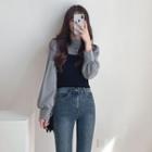 Long-sleeve Plaid Blouse + Plain Camisole