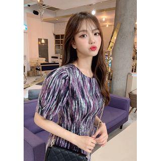 Puff-sleeve A-line Multicolor Dress Purple - One Size