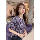 Puff-sleeve A-line Multicolor Dress Purple - One Size