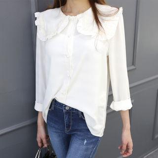 Lace-trim Frilled Sailor-collar Blouse