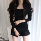 Long-sleeve Crinkled Mini Mermaid Dress Black - One Size