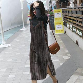 Accordion Velvet Spaghetti Strap Dress