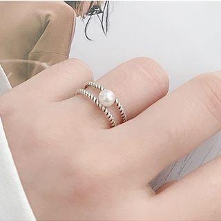 Faux Pearl 925 Sterling Silver Layered Open Ring Silver - One Size