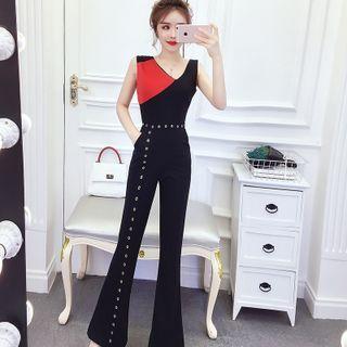 Sleeveless Two-tone Wide-leg Jumpsuit
