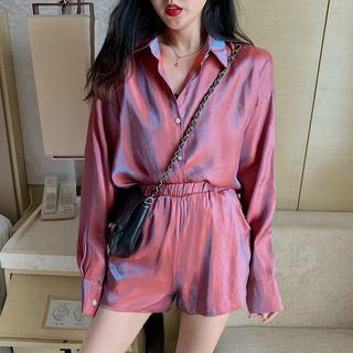 Long-sleeve Glitter Shirt / High-waist Glitter Shorts