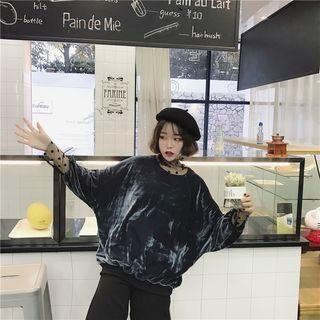 Mesh Panel Velvet Pullover
