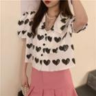Puff-sleeve Heart Print Shirt