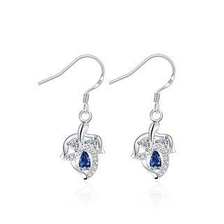 Fashion Elegant Leaf Earrings With Blue Cubic Zircon Silver - One Size