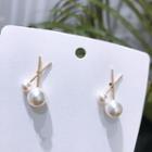 Faux Pearl Alloy Cross Earring 1 Pair - Silver Steel - Cross & Faux Pearl - Gold & White - One Size
