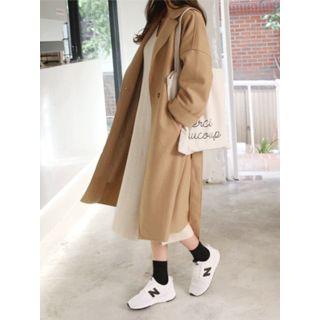 Drop-shoulder Wool Blend Wrap Coat With Sash