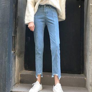 Asymmetric Washed Loose-fit Straight-leg Jeans