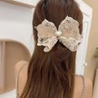 Bow Lace Heart Faux Pearl Hair Tie Hair Tie - Lace - Love Heart & Faux Pearl - White - One Size