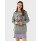 Letter-embroidered Rose-printed Knit Top Gray - One Size