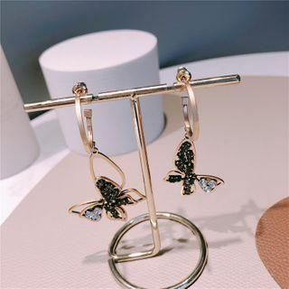 Butterfly Drop Earring 1 Pair - Gold & Black - One Size
