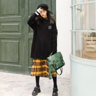 Embroidered Lace Up Sweater