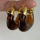U Shape Acrylic Alloy Dangle Earring 1 Pair - Brown & Gold - One Size