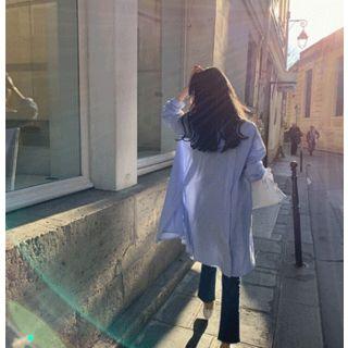 Slit-trim Stripe Long Shirt One Size
