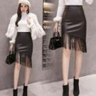Pu Panel Fringe Sheath Skirt