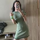 Patterned Short-sleeve Mini Dress Green - One Size