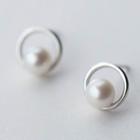 Freshwater Pearl 925 Sterling Silver Circle Stud Earrings