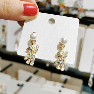 Rhinestone Bear Drop Earring 1 Pair - As Shown In Figure - One Size