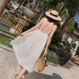 Spaghetti Strap Feather-accent Midi A-line Beach Dress