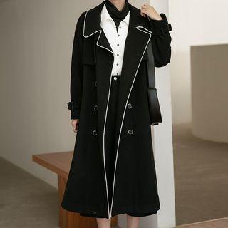 Contrast Trim Double-breast Coat