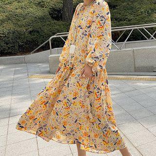 Drop-waist Floral Long Dress