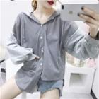 Two-tone Striped Shirt With Hood