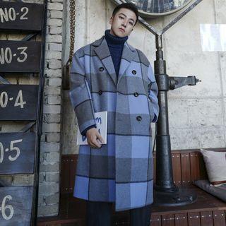 Plaid Collared Long Double-breasted Coat