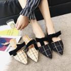 Block-heel Strapped Plaid Mules