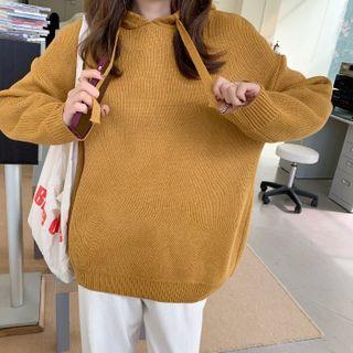 Long-sleeve Knit Hoodie Yellow - One Size
